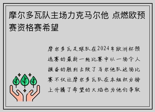 摩尔多瓦队主场力克马尔他 点燃欧预赛资格赛希望