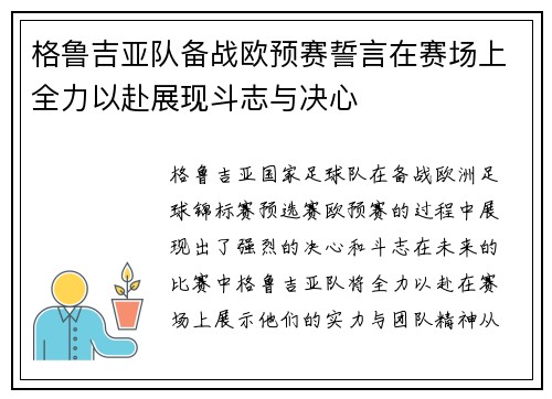 格鲁吉亚队备战欧预赛誓言在赛场上全力以赴展现斗志与决心
